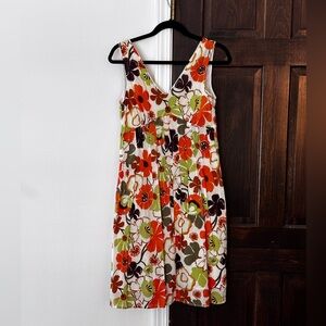 Floral Sleeveless Midi Dress - Orange, Green, and Brown